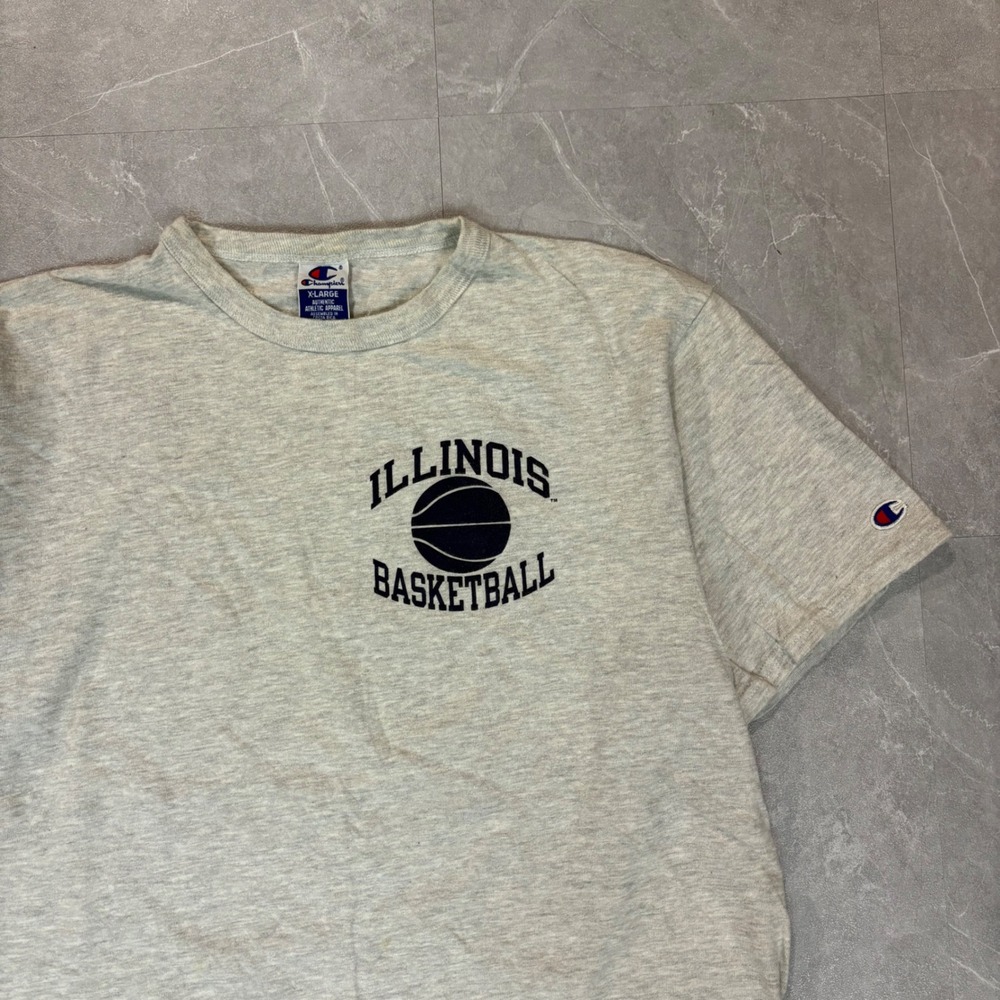 Vintage Champion Illinois Basketball Chief Illiniwek T-Shirt Gray XL 4047